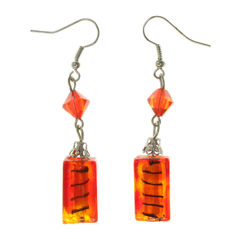 Red & Silver-Tone Colored Acrylic Dangle-Earrings With Bead Accents #LQE2314