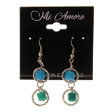 Silver-Tone & Blue Colored Metal Dangle-Earrings With Bead Accents #LQE2315