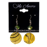 Yellow & Green Colored Acrylic Dangle-Earrings With Bead Accents #LQE2333