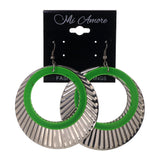Silver-Tone & Green Colored Metal Dangle-Earrings #LQE2338