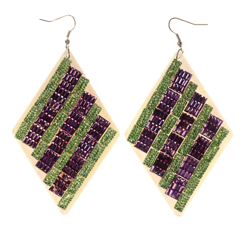 Green & Purple Colored Acrylic Dangle-Earrings #LQE2361