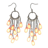 Pink & Silver-Tone Colored Metal Dangle-Earrings With Bead Accents #LQE2389