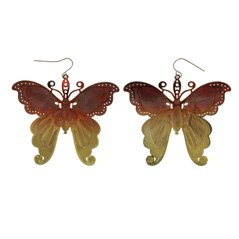 Butterfly Dangle-Earrings Red & Yellow Colored #LQE2392