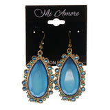 Blue & Gold-Tone Colored Metal Dangle-Earrings With Crystal Accents #LQE2405
