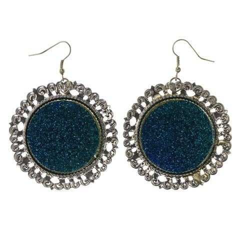 Glitter Sparkle Dangle-Earrings Blue & Silver-Tone Colored #LQE2412
