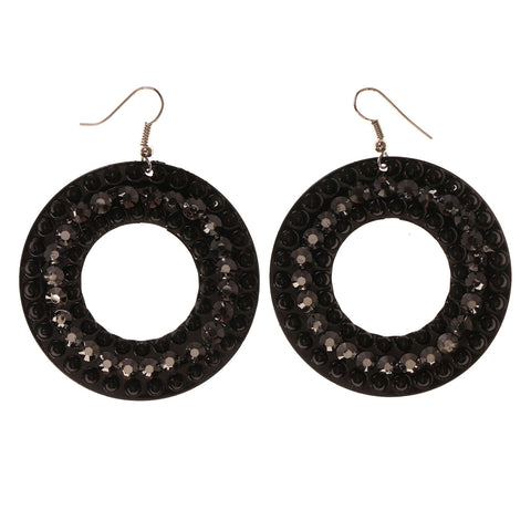 Black & Silver-Tone Colored Metal Dangle-Earrings With Crystal Accents #LQE2413