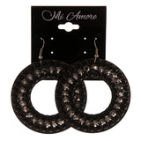 Black & Silver-Tone Colored Metal Dangle-Earrings With Crystal Accents #LQE2413