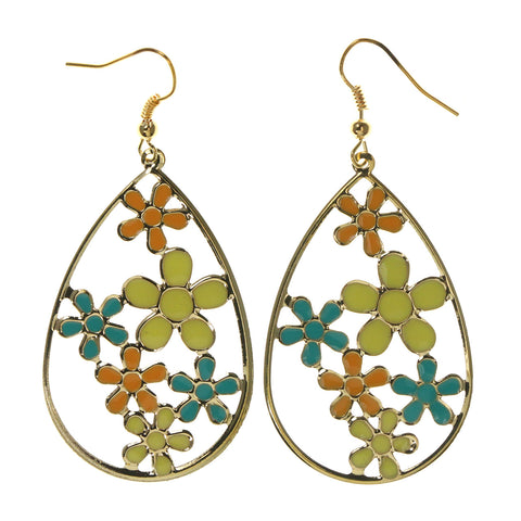 Flower Dangle-Earrings Gold-Tone & Multi Colored #LQE2419