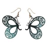 Butterfly Dangle-Earrings Blue & Silver-Tone Colored #LQE2423