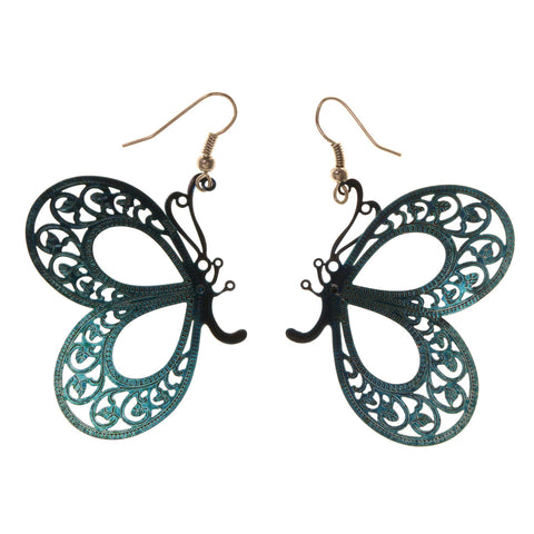 Butterfly Dangle-Earrings Blue & Silver-Tone Colored #LQE2423