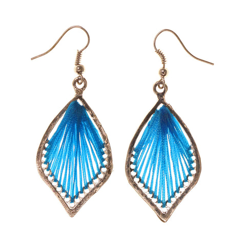 Blue & Silver-Tone Colored Fabric Dangle-Earrings #LQE2435