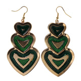 Glitter Sparkle Heart Dangle-Earrings Green & Gold-Tone Colored #LQE2441