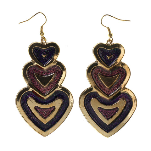Glitter Sparkle Heart Dangle-Earrings Purple & Gold-Tone Colored #LQE2442