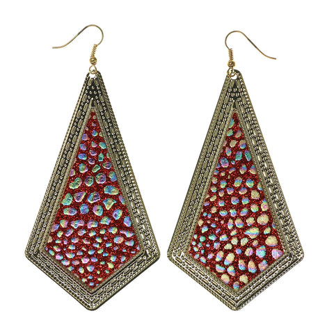 Glitter Sparkle Rainbow Dangle-Earrings Red & Multi Colored #LQE2473