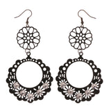Black & Silver-Tone Colored Metal Dangle-Earrings With Crystal Accents #LQE2475
