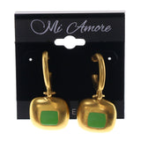 Gold-Tone & Green Colored Metal Drop-Dangle-Earrings #LQE2495