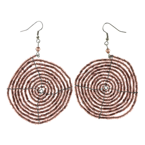 Brown & Silver-Tone Colored Acrylic Dangle-Earrings With Bead Accents #LQE2524