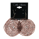 Brown & Silver-Tone Colored Acrylic Dangle-Earrings With Bead Accents #LQE2524