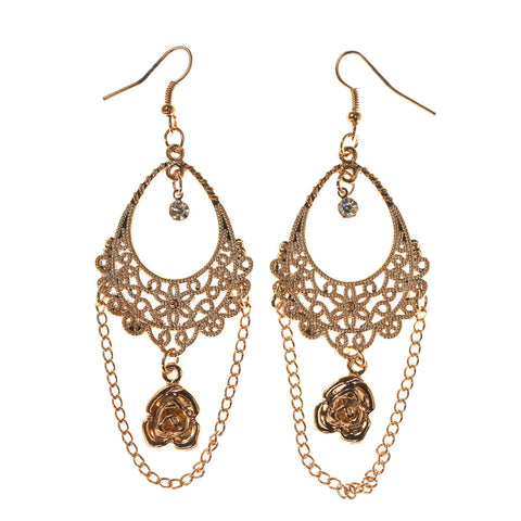 Rose Dangle-Earrings Gold-Tone Color #LQE2564
