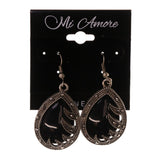 Black & Silver-Tone Colored Metal Dangle-Earrings With Crystal Accents #LQE2608