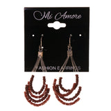 Brown & Silver-Tone Colored Acrylic Dangle-Earrings With Bead Accents #LQE2627