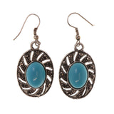 Blue & Silver-Tone Colored Metal Dangle-Earrings With Crystal Accents #LQE2699