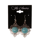Blue & Silver-Tone Colored Metal Dangle-Earrings With Stone Accents #LQE2707