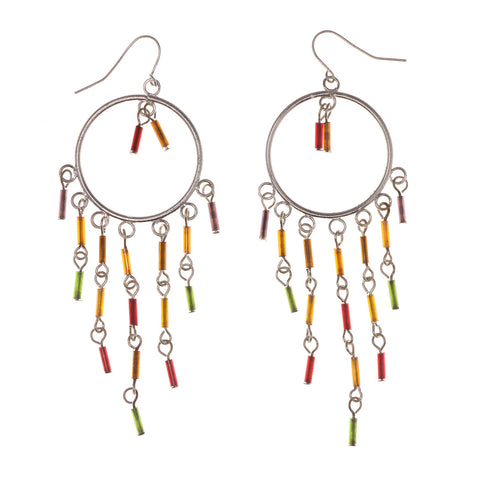 Silver-Tone & Brown Colored Metal Dangle-Earrings With Bead Accents #LQE2761