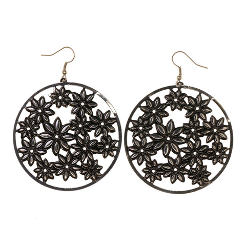 Flower Dangle-Earrings Silver-Tone Color #LQE2769