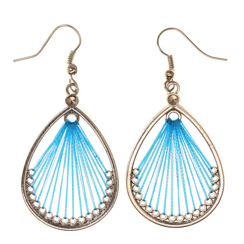 Blue & Silver-Tone Colored Metal Dangle-Earrings #LQE2808