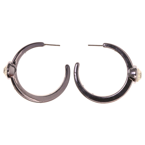 Silver-Tone & Black Acrylic Dangle-Earrings Crystal Accents #LQE2819