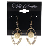 Silver-Tone & White Colored Metal Dangle-Earrings With Crystal Accents #LQE2820
