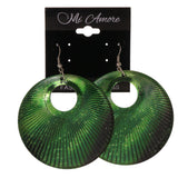 Green & Silver-Tone Colored Metal Dangle-Earrings #LQE2831