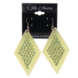 Green & White Colored Acrylic Dangle-Earrings With Crystal Accents #LQE2840