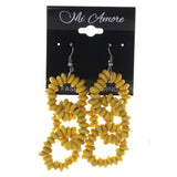 Yellow & Silver-Tone Colored Wooden Dangle-Earrings #LQE2843