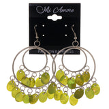 Silver-Tone & Green Colored Metal Dangle-Earrings #LQE2852