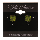 Green Metal Stud-Earrings With Crystal Accents #LQE2862