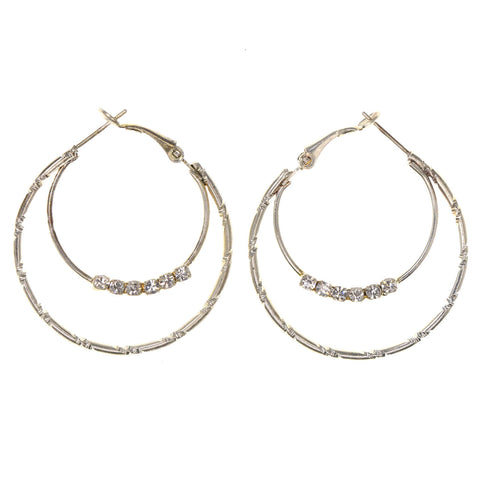 Silver-Tone Metal Hoop-Earrings With Crystal Accents