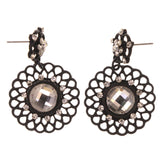 Black & Silver-Tone Metal -Dangle-Earrings Crystal Accents #LQE3019