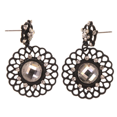Black & Silver-Tone Metal -Dangle-Earrings Crystal Accents #LQE3019