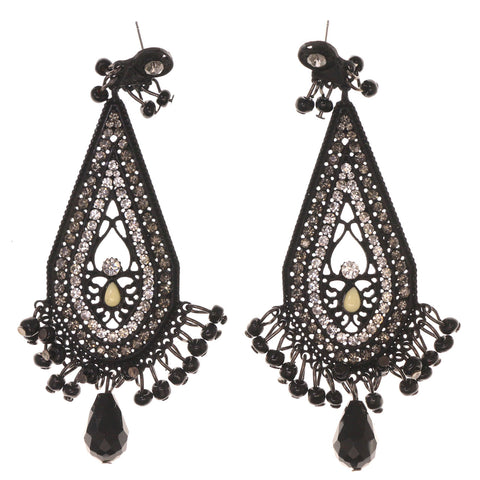 Black & Silver-Tone Metal -Dangle-Earrings Crystal Accents #LQE3036
