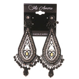 Black & Silver-Tone Metal -Dangle-Earrings Crystal Accents #LQE3036