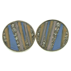 Silver-Tone & Multi Colored Metal Stud-Earrings With Crystal Accents