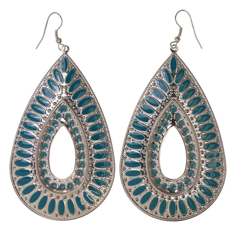 Silver-Tone & Blue Metal Dangle-Earrings