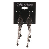 Black & Silver-Tone Colored Metal Dangle-Earrings With Crystal Accents #LQE3058