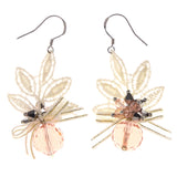 Bow Theme Beaded Accents Synthetic-Fiber Dangle-Earrings Peach & White #LQE3100