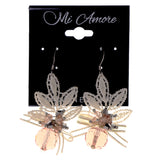 Bow Theme Beaded Accents Synthetic-Fiber Dangle-Earrings Peach & White #LQE3100