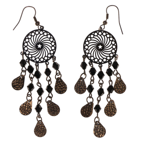 Star Theme Beaded Accents Metal Dangle-Earrings Silver-Tone & Black #LQE3103
