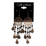 Star Theme Beaded Accents Metal Dangle-Earrings Silver-Tone & Black #LQE3103