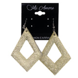 Plastic Dangle-Earrings Yellow & Silver-Tone #LQE3110